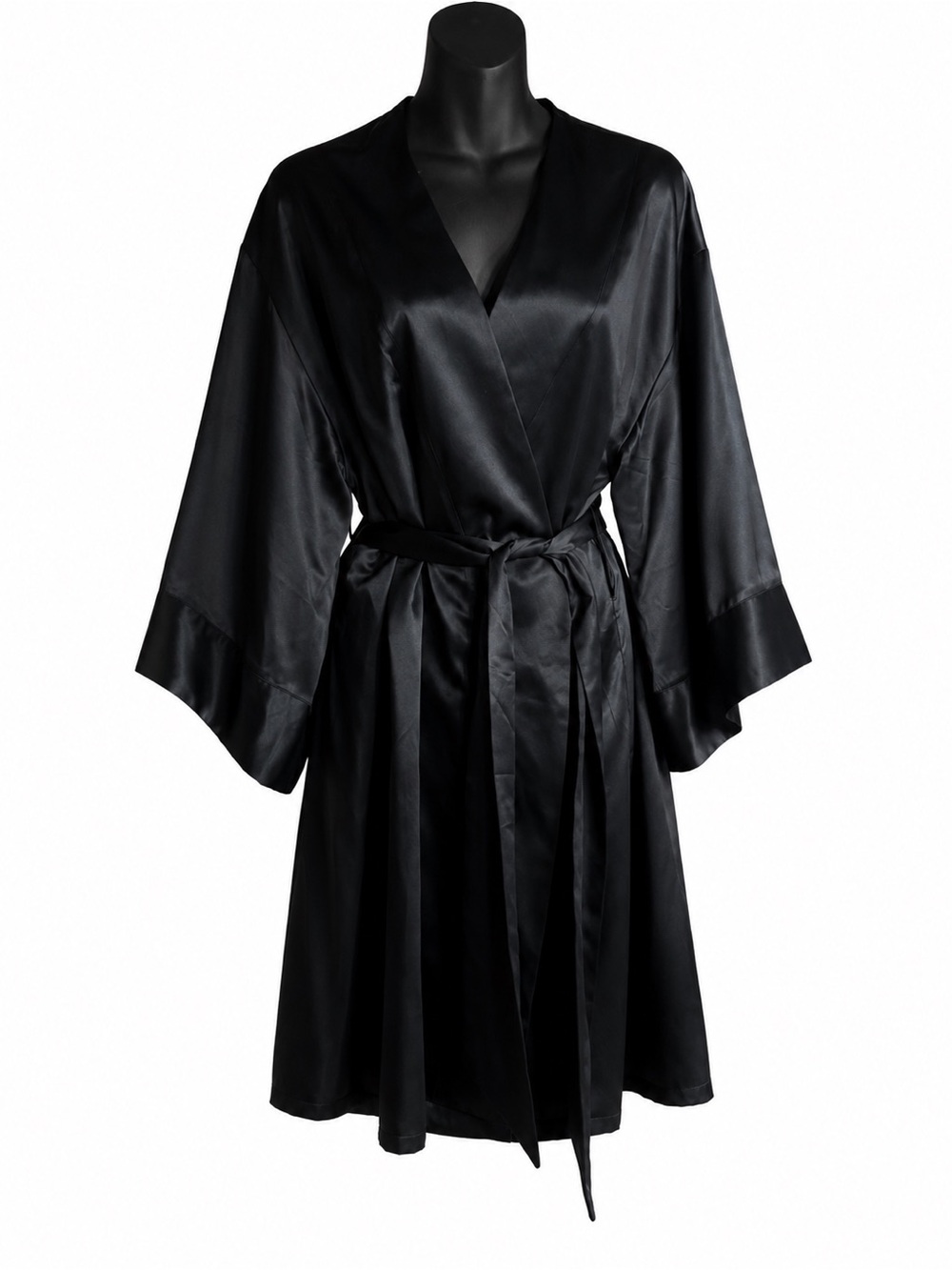 ThirdLove Black Satin Kimono Robe OS